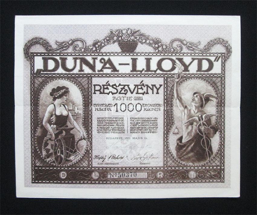 Duna-Lloyd Részvénytársaság részvény 25000 korona 1922